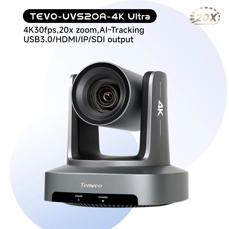 Tenveo 4K Olrhain Auto Camera Cynhadledd USB IP 20X PTZ SDI